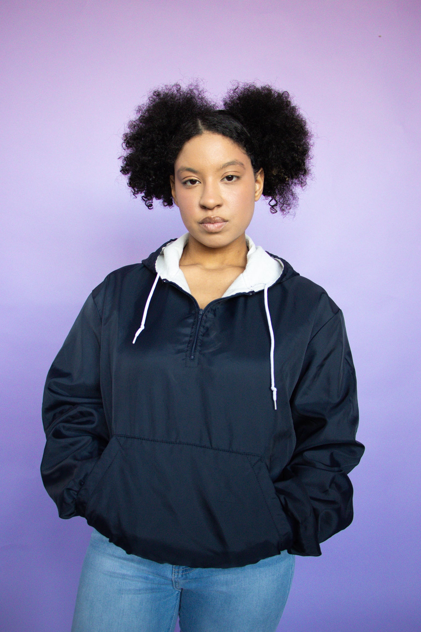 Navy 3/4 Zip Windbreaker